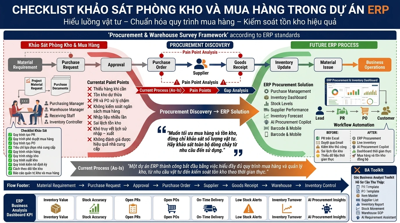 Checklist khảo sát phòng Kho và Mua hàng trong dự án ERP